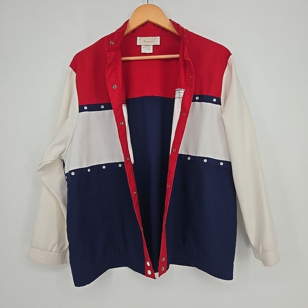 Vtg Mens M Colorblock Stripe Red White Blue Windbreaker Jacket USA Made Nautical - Picture 3 of 7
